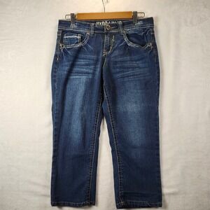 Hydraulic Womens Size 8 Dark Wash‎ Distressed Capri Jeans Cropped Stretch Denim